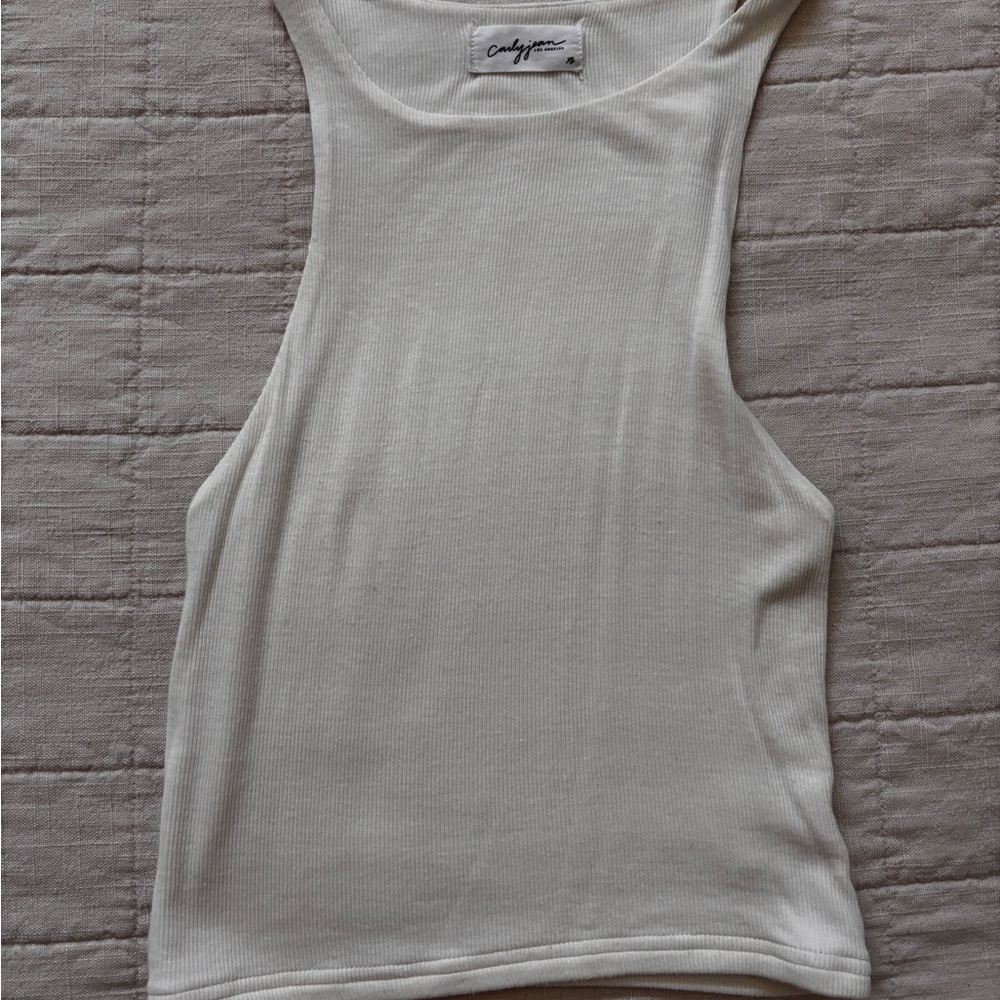 Carly Jean Los Angeles Cream Ribbed Crop Top